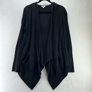 Splendid Cardigan Sz XS  Open Front Hoodie Asymmetric Supima Blend Black